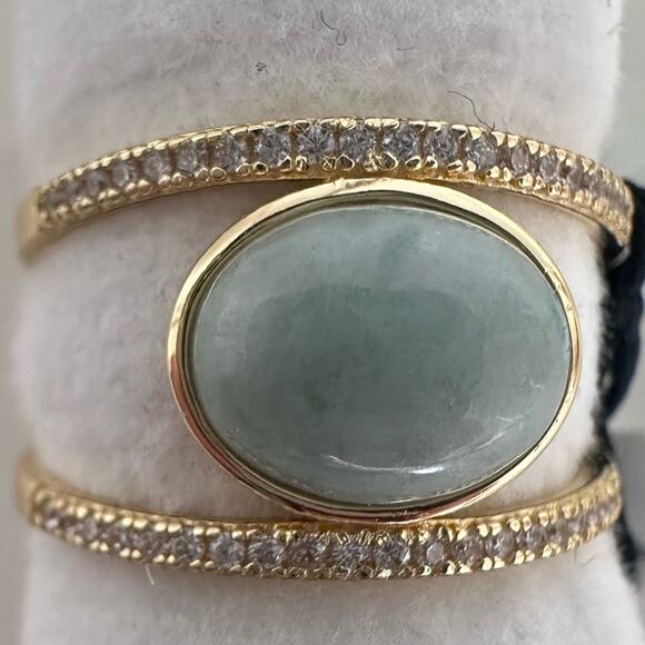 18k Gold over Sterling silver Genuine Jade & Cubic Zirconia Sz 7 ring stunning - Picture 6 of 12